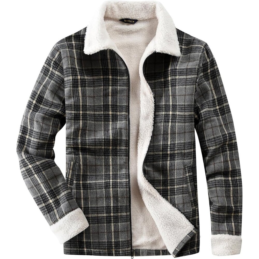 Women's Lined Gray Fleece Flannel Collar Trendy Vest Shirt Jackets Zip Closures
